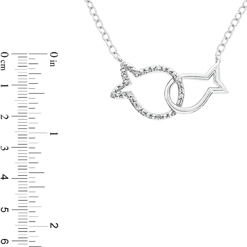 Main Image 2 of Diamond Accent Interlocking Fish Necklace in Sterling Silver