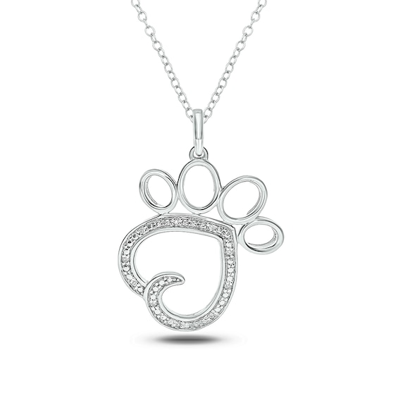 Diamond Accent Tilted Paw Print Pendant in Sterling Silver