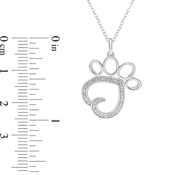 Diamond Accent Tilted Paw Print Pendant in Sterling Silver