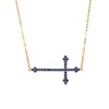 Thumbnail Image 1 of Blue Sapphire Sideways Gothic-Style Cross Necklace in 10K Gold