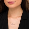 Thumbnail Image 2 of Blue Sapphire Sideways Gothic-Style Cross Necklace in 10K Gold