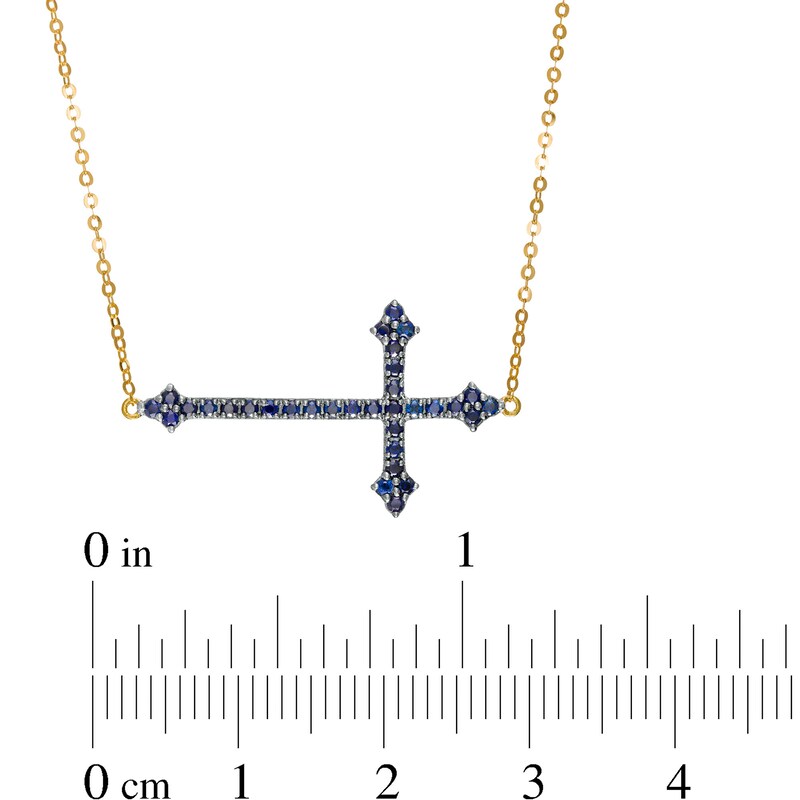 Main Image 3 of Blue Sapphire Sideways Gothic-Style Cross Necklace in 10K Gold