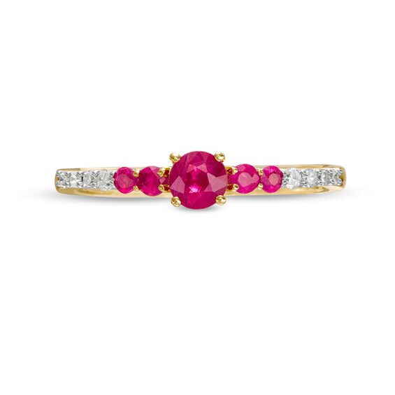 Ruby and 1/15 CT. T.w. Diamond Graduated Five Stone Ring in 10K Gold