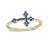 Thumbnail Image 1 of Blue Sapphire Sideways Gothic-Style Cross Ring in 10K Gold