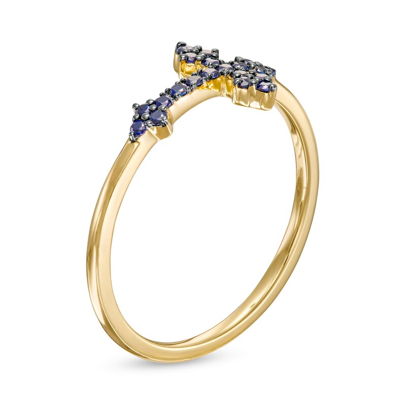 Main Image 3 of Blue Sapphire Sideways Gothic-Style Cross Ring in 10K Gold
