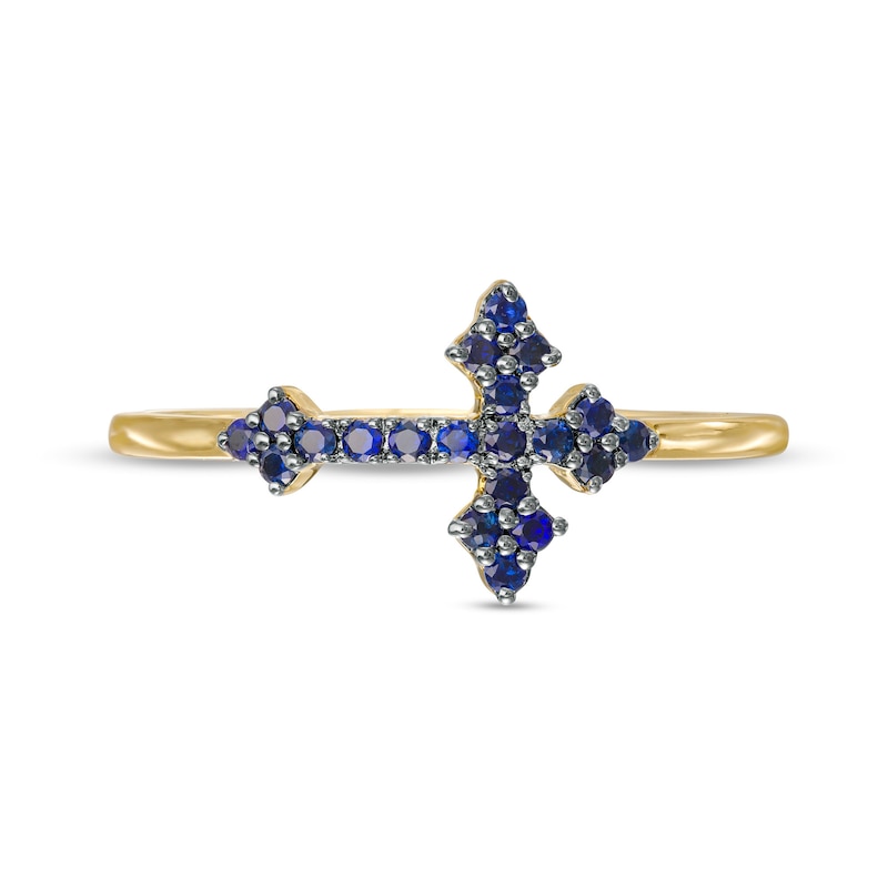 Main Image 4 of Blue Sapphire Sideways Gothic-Style Cross Ring in 10K Gold