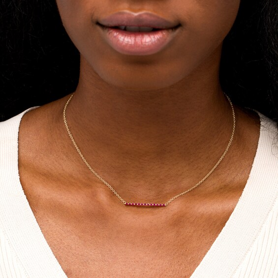 Ruby and Beaded Alternating Bar Necklace in 10K Gold