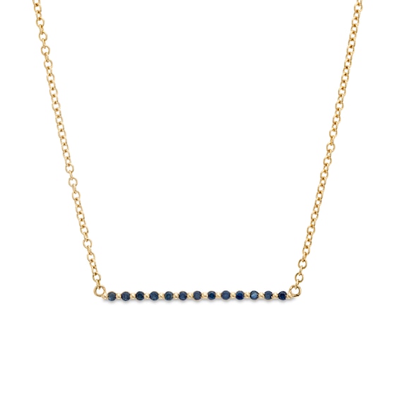 Blue Sapphire and Beaded Alternating Bar Necklace in 10K Gold