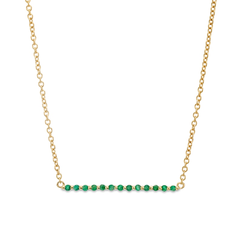 Main Image 1 of Emerald and Beaded Alternating Bar Necklace in 10K Gold