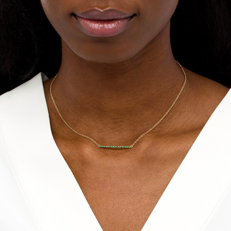 Main Image 2 of Emerald and Beaded Alternating Bar Necklace in 10K Gold