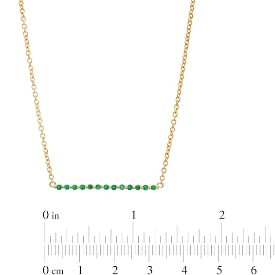 Emerald and Beaded Alternating Bar Necklace in 10K Gold