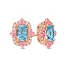 Captivating Color Swiss Blue Topaz, Pink Spinel and 1/10 CT. T.W. Diamond Frame Stud Earrings in 14K Rose Gold