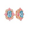 Thumbnail Image 1 of Captivating Color Swiss Blue Topaz, Pink Spinel and 1/10 CT. T.W. Diamond Frame Stud Earrings in 14K Rose Gold