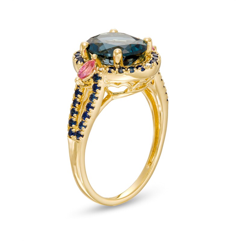 Main Image 3 of Captivating Color London Blue Topaz, Rhodolite Garnet, Blue Sapphire and Diamond Accent Frame Split Shank Ring in 14K Gold