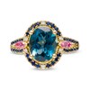 Thumbnail Image 4 of Captivating Color London Blue Topaz, Rhodolite Garnet, Blue Sapphire and Diamond Accent Frame Split Shank Ring in 14K Gold