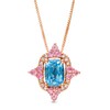 Thumbnail Image 1 of Captivating Color Swiss Blue Topaz, Pink Spinel and 1/20 CT. T.W. Diamond Frame Pendant in 14K Rose Gold