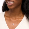 Thumbnail Image 2 of Captivating Color Swiss Blue Topaz, Pink Spinel and 1/20 CT. T.W. Diamond Frame Pendant in 14K Rose Gold