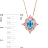 Thumbnail Image 2 of Captivating Color Swiss Blue Topaz, Pink Spinel and 1/20 CT. T.W. Diamond Frame Pendant in 14K Rose Gold