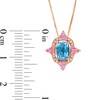 Thumbnail Image 2 of Captivating Color Swiss Blue Topaz, Pink Spinel and 1/20 CT. T.W. Diamond Frame Pendant in 14K Rose Gold