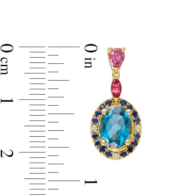 Captivating Color London Blue Topaz, Rhodolite Garnet, Blue Sapphire and Diamond Accent Frame Double Drop Earrings in 14K Gold