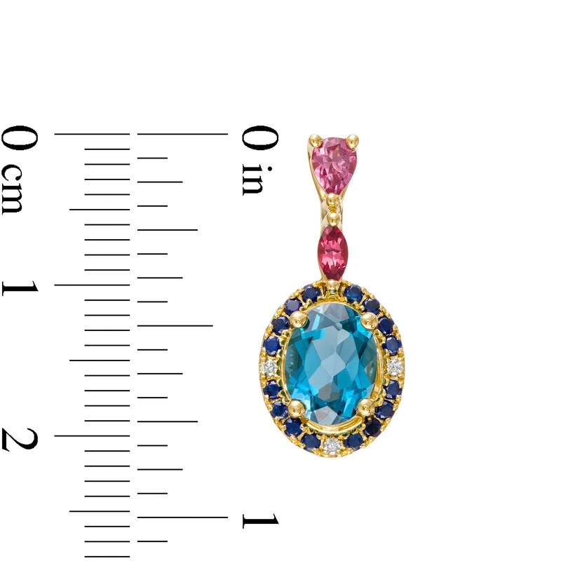 Captivating Color London Blue Topaz, Rhodolite Garnet, Blue Sapphire and Diamond Accent Frame Double Drop Earrings in 14K Gold