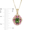 Thumbnail Image 2 of Captivating Color Emerald-Cut Green Tourmaline, Purple Garnet and 1/10 CT. T.W. Diamond Frame Pendant in 14K Gold