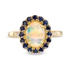 Thumbnail Image 4 of Captivating Color Oval Opal, Round Blue Sapphire and 1/20 CT. T.W. Diamond Frame Ring in 14K Gold