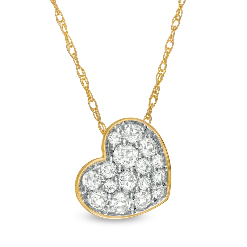 Main Image 1 of White Topaz Cluster Tilted Heart Pendant in 10K Gold