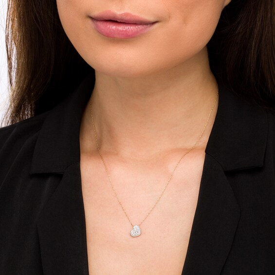 White Topaz Cluster Tilted Heart Pendant in 10K Gold