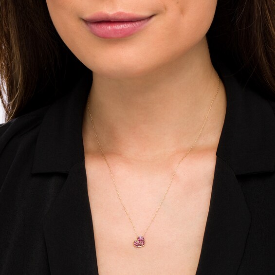 Ruby Cluster Tilted Heart Pendant in 10K Gold