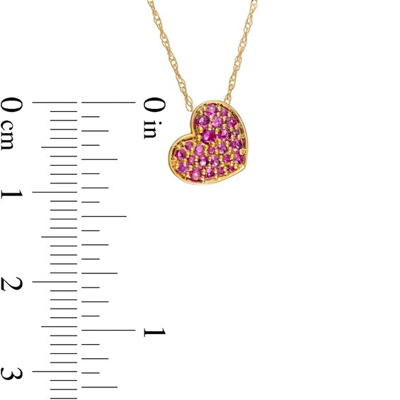Ruby Cluster Tilted Heart Pendant in 10K Gold