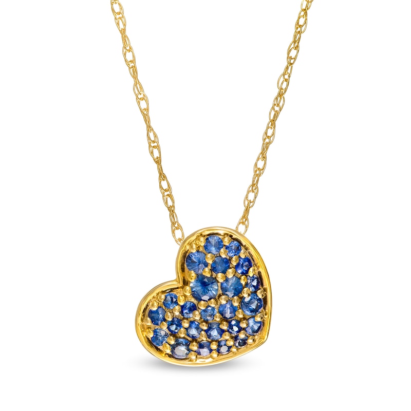 Main Image 1 of Blue Sapphire Cluster Tilted Heart Pendant in 10K Gold