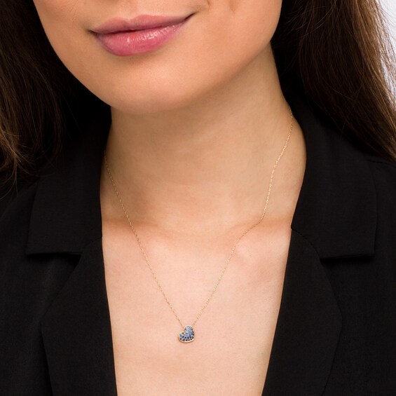 Blue Sapphire Cluster Tilted Heart Pendant in 10K Gold