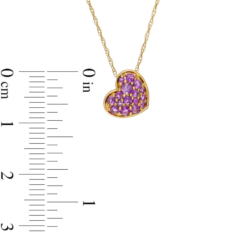 Amethyst Cluster Tilted Heart Pendant in 10K Gold