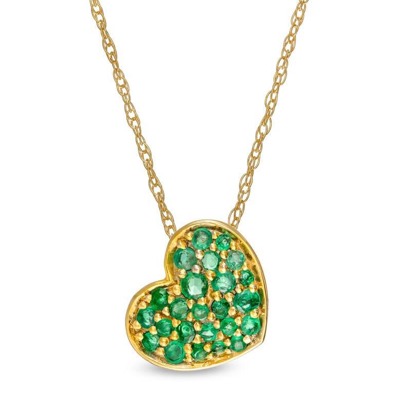 Main Image 1 of Emerald Cluster Tilted Heart Pendant in 10K Gold