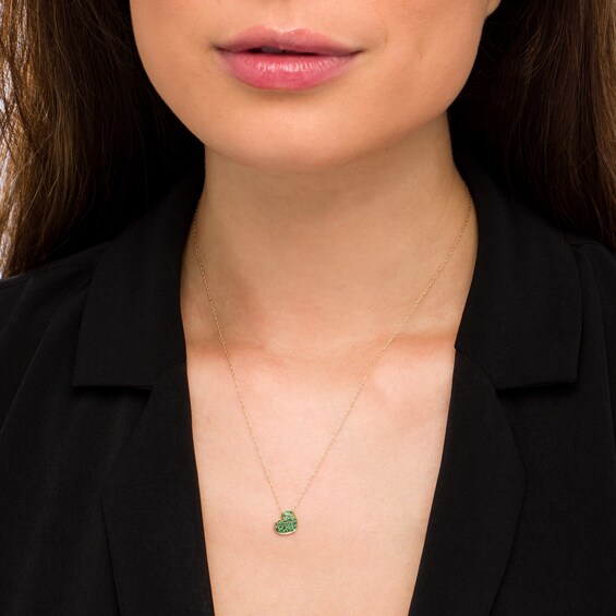 Emerald Cluster Tilted Heart Pendant in 10K Gold