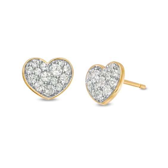 White Topaz Cluster Heart Stud Earrings in 10K Gold