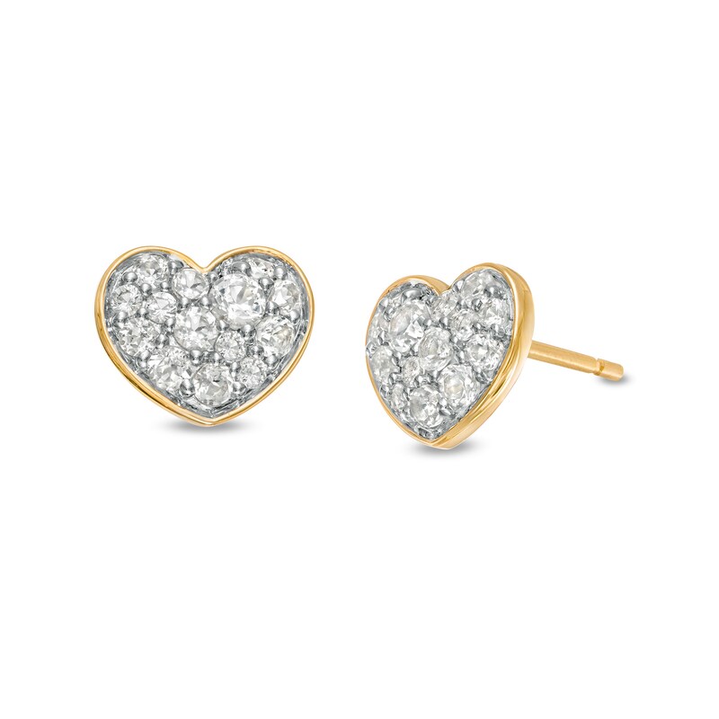 Main Image 1 of White Topaz Cluster Heart Stud Earrings in 10K Gold