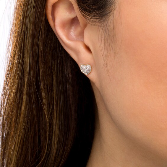 White Topaz Cluster Heart Stud Earrings in 10K Gold