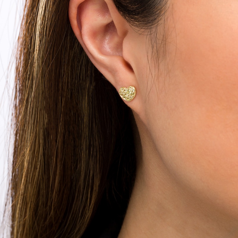 Peridot Cluster Heart Stud Earrings in 10K Gold