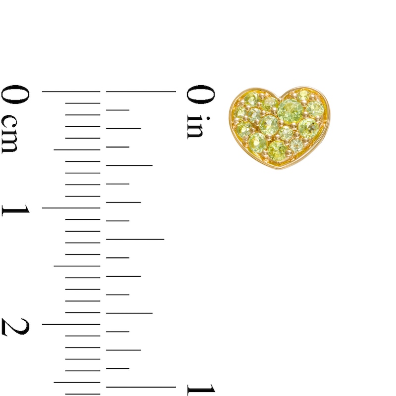 Main Image 3 of Peridot Cluster Heart Stud Earrings in 10K Gold