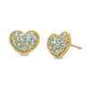Thumbnail Image 1 of Swiss Blue Topaz Cluster Heart Stud Earrings in 10K Gold