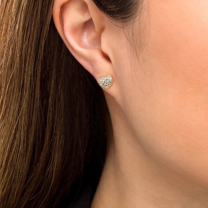 Main Image 2 of Swiss Blue Topaz Cluster Heart Stud Earrings in 10K Gold