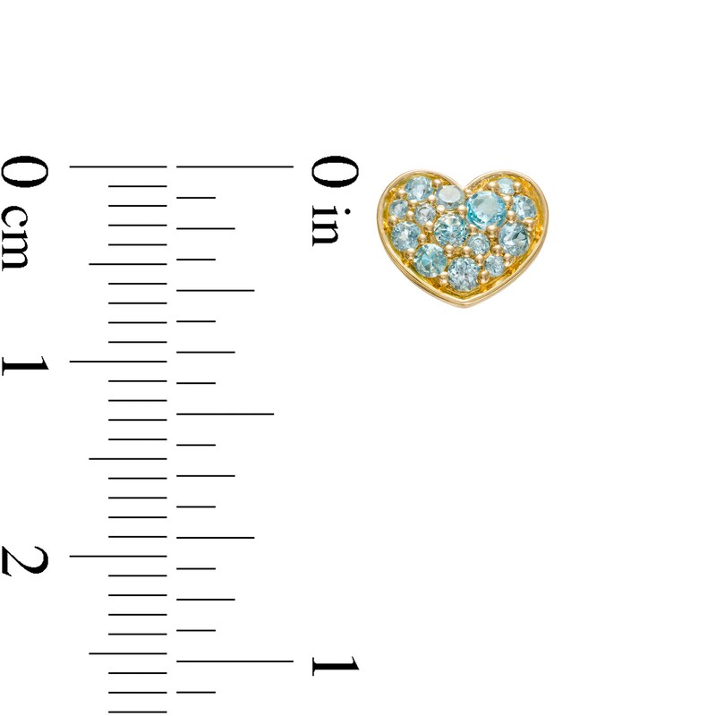 Main Image 3 of Swiss Blue Topaz Cluster Heart Stud Earrings in 10K Gold
