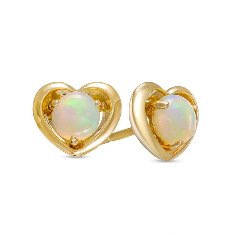 Main Image 1 of 4.0mm Opal Solitaire Heart Frame Stud Earrings in 10K Gold