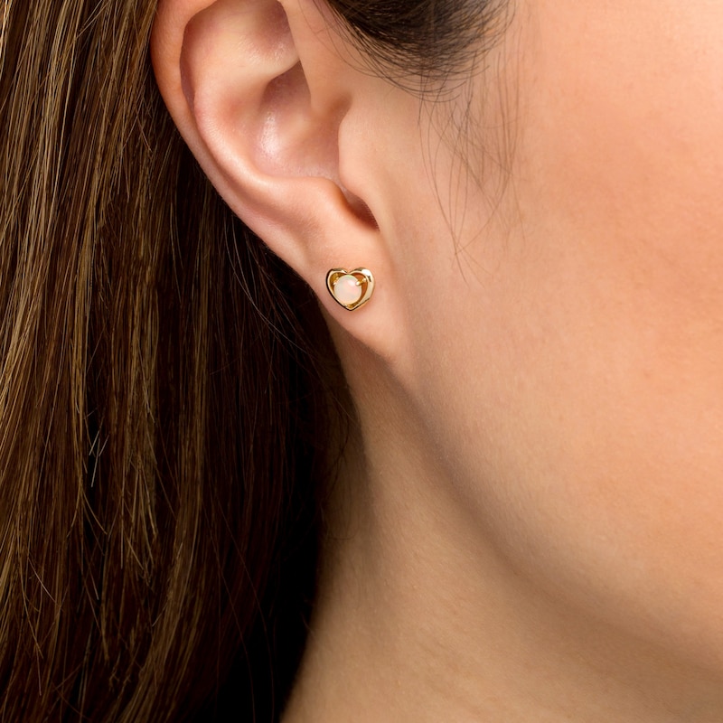 Main Image 2 of 4.0mm Opal Solitaire Heart Frame Stud Earrings in 10K Gold