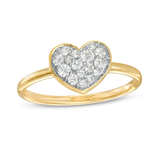 White Topaz Cluster Heart Ring in 10K Gold