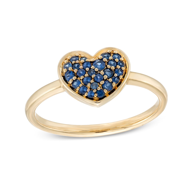 Main Image 1 of Blue Sapphire Cluster Heart Ring in 10K Gold