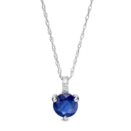 6.0mm Blue Sapphire and Diamond Accent Drop Pendant in 10K White Gold