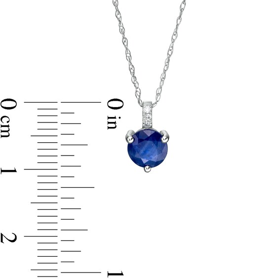 6.0mm Blue Sapphire and Diamond Accent Drop Pendant in 10K White Gold